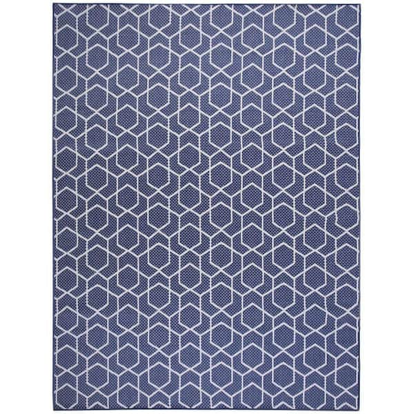 Nourison Horizon Indoor/Outdoor Navy 8 ft. x 10 ft. All-over design Contemporary Area Rug