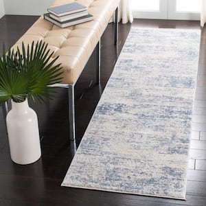 Amelia 2 ft. x 10 ft. Ivory/Blue Abstract Distressed Runner Rug