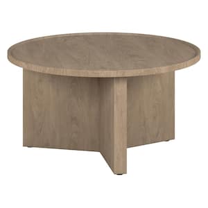 Gunnar 32 in. Antiqued Gray Oak Round MDF Top Coffee Table