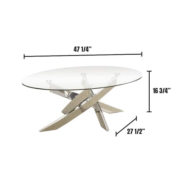 Laila 48 in. Clear/Chrome Large Oval Glass Coffee Table