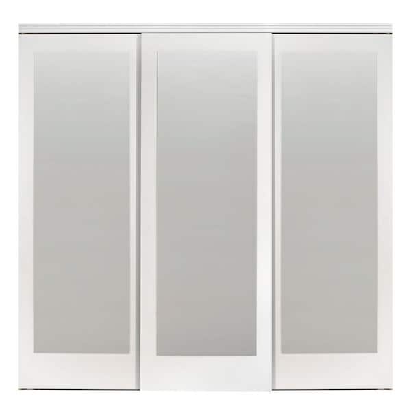 Impact Plus 108 in. x 80 in. Mir-Mel White Mirror Solid Core MDF Interior Closet Sliding Door with White Trim