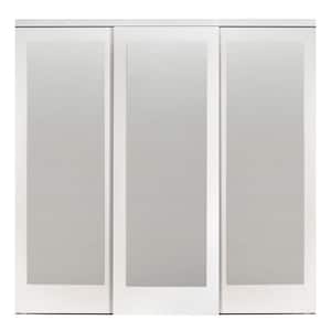 108 in. x 96 in. Mir-Mel White Mirror Solid Core MDF Interior Closet Sliding Door with White Trim