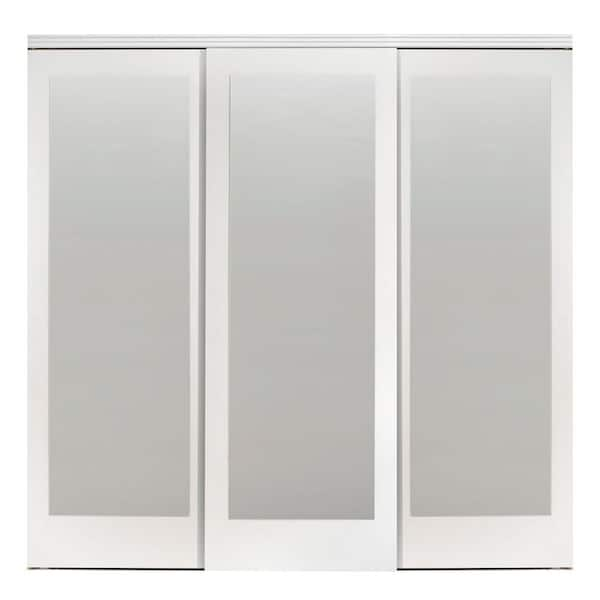 Impact Plus 84 in. x 96 in. Mir-Mel White Mirror Solid Core MDF Interior Closet Sliding Door with White Trim