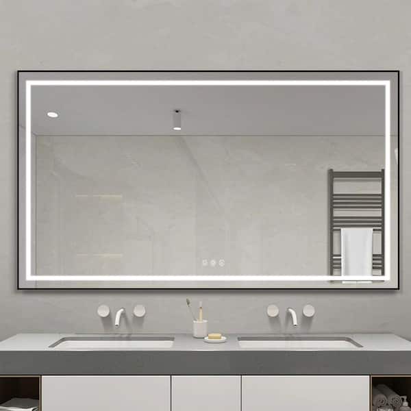 FUNKOL 60 in. W x 36 in. H Rectangular Framed LED Antifog High Lumen Wall Mount Bathroom Vanity Mirror with Memory Function