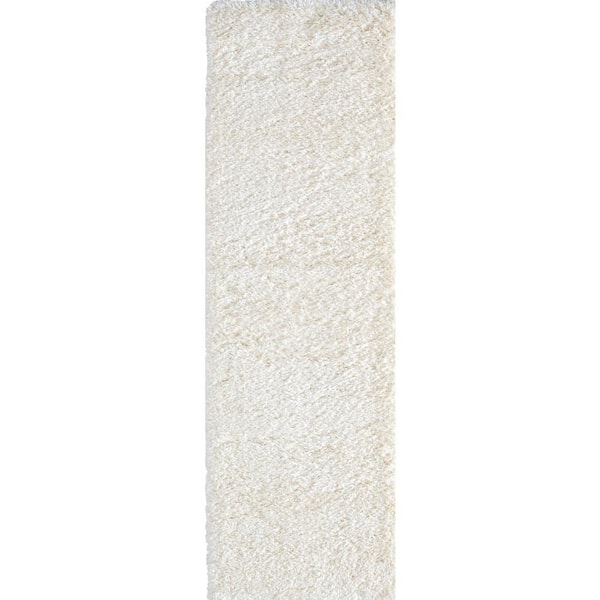 Tayse Rugs Heavenly Shag Solid White 2 ft. x 8 ft. Indoor Runner Rug