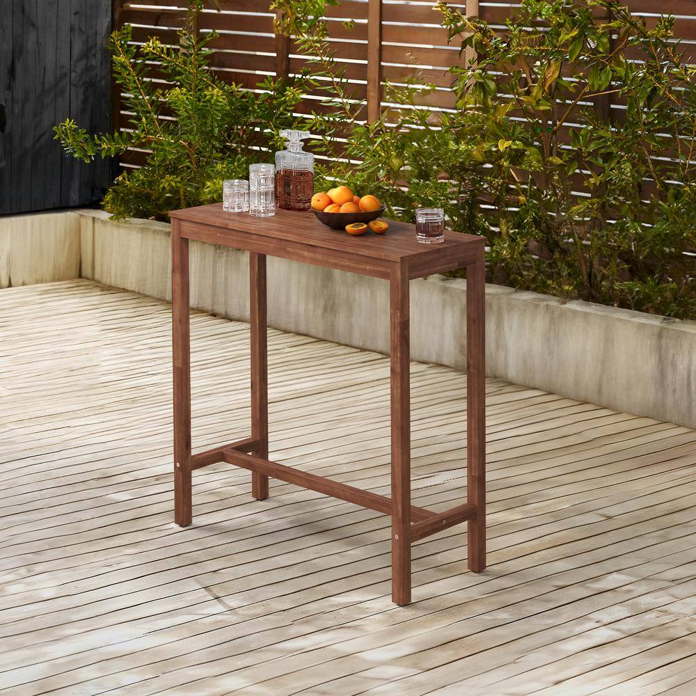 38" Teak Brown Acacia Wood Counter Height Bar Table