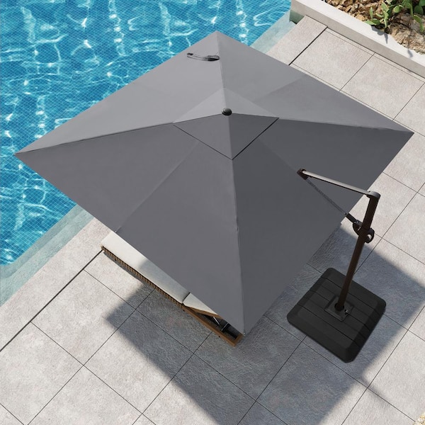 Pellebant 11 ft. Square Aluminum Heavy Duty Offset Cantilever Patio Umbrella in Dark Gray with Base for Deck Pool Garden