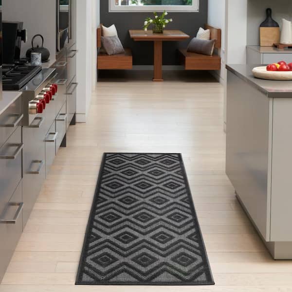 Versatile Charcoal Black 2 ft. x 6 ft. Diamond Contemporary Runner Indoor Area Rug