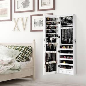 White MDF Board Mirrored Wall Jewelry Cabinet with LED Lights