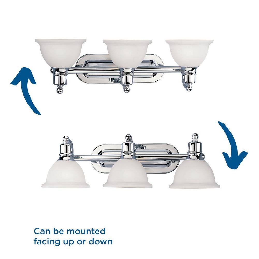 Polished Chrome 3-Light Bath Vanity with Etched Glass Shades