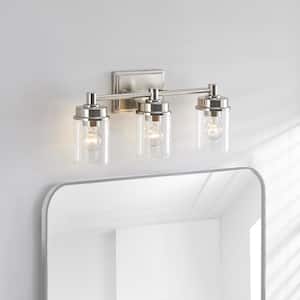 20.75 in. 3-Light Brushed Nickel Bathroom Vanity Light with Clear Glass Shade
