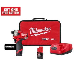 M12 FUEL SURGE 12V Lithium-Ion Brushless Cordless 1/4 in. Hex Impact Driver Compact Kit w/Two 2.0Ah Batteries, Bag