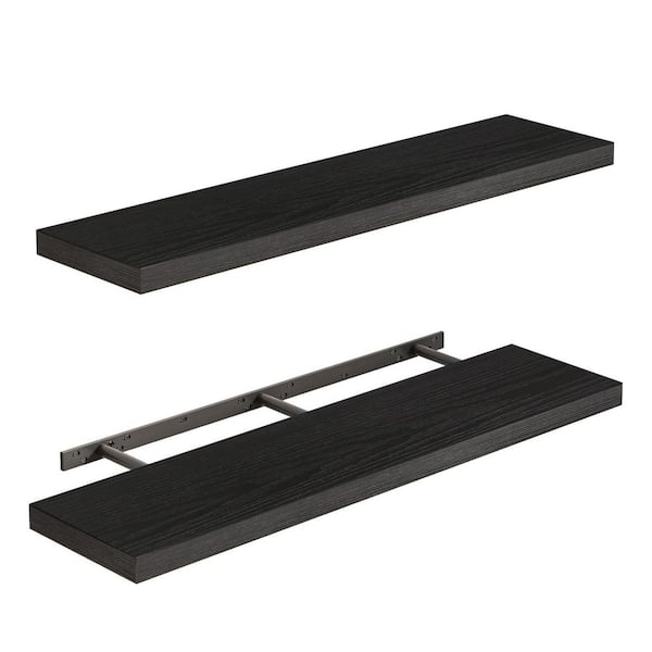35.4 in. W x 9.45 in. D Black Floating Shelves for Wall Set of 2, Rustic Wood Decorative Wall Shelf