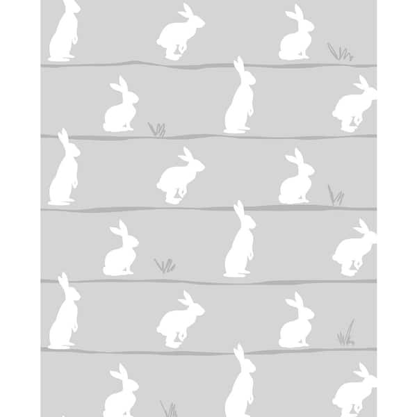 NextWall 30.75 sq. ft. Daydream Grey Bunny Trail Vinyl Peel and Stick Wallpaper Roll