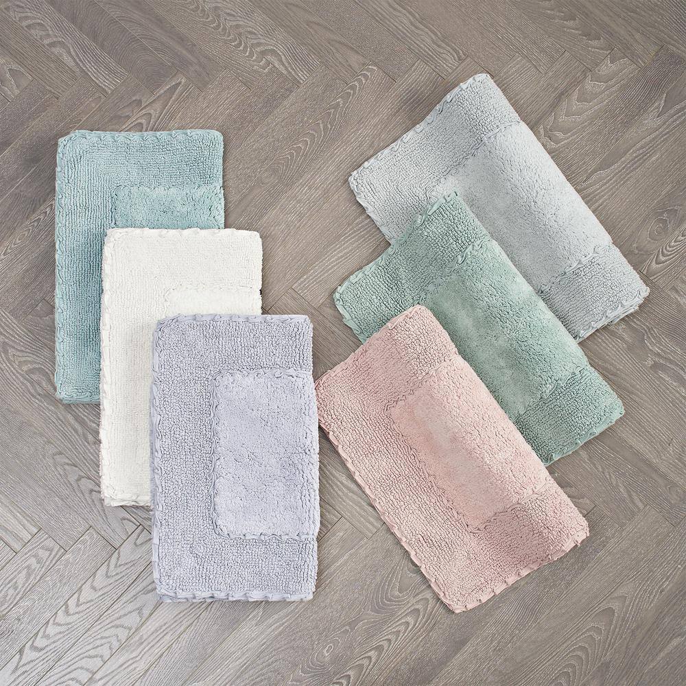 Sage Green Cotton Bath Rug with Ruffle Border, 17"x24"
