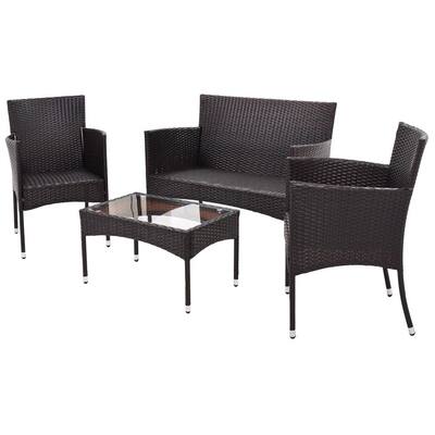 Brown 4-Pieces Rattan Outdoor Patio Furniture Set UV-Proof Patio Sofa Set with Beige Cushion