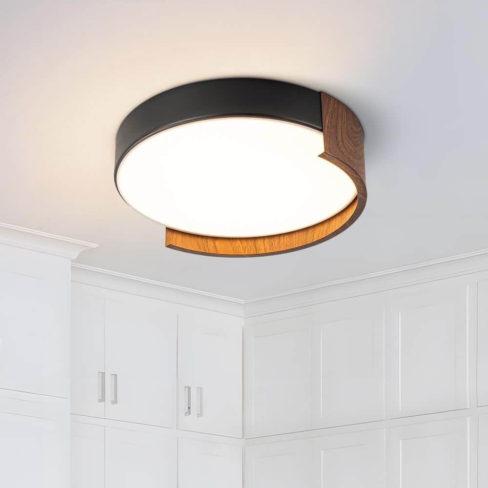 TinHon 13 in. Modern Integrated LED Ceiling Light, Minimalist Wood