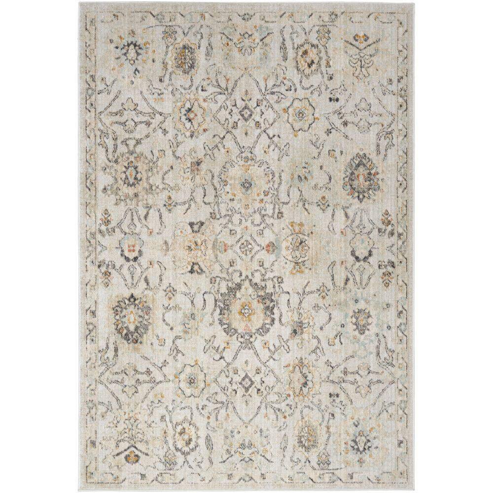 Gray Floral Synthetic Rectangular 4' x 6' Area Rug