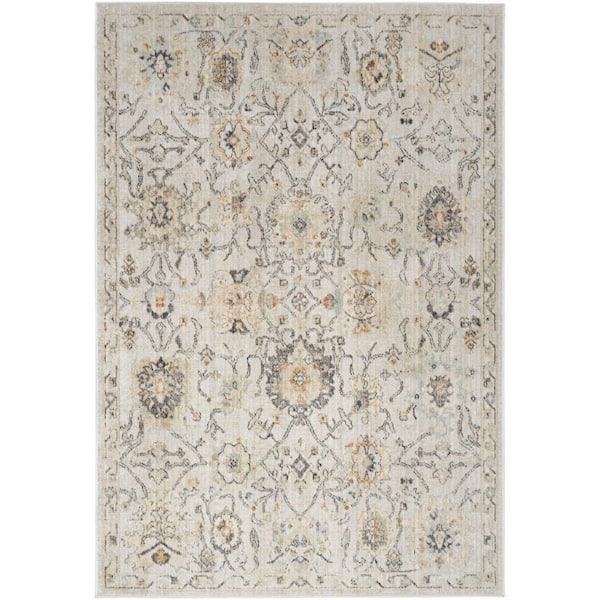 Nourison Oushak Home Grey 4 ft. x 6 ft. Floral Traditional Area Rug