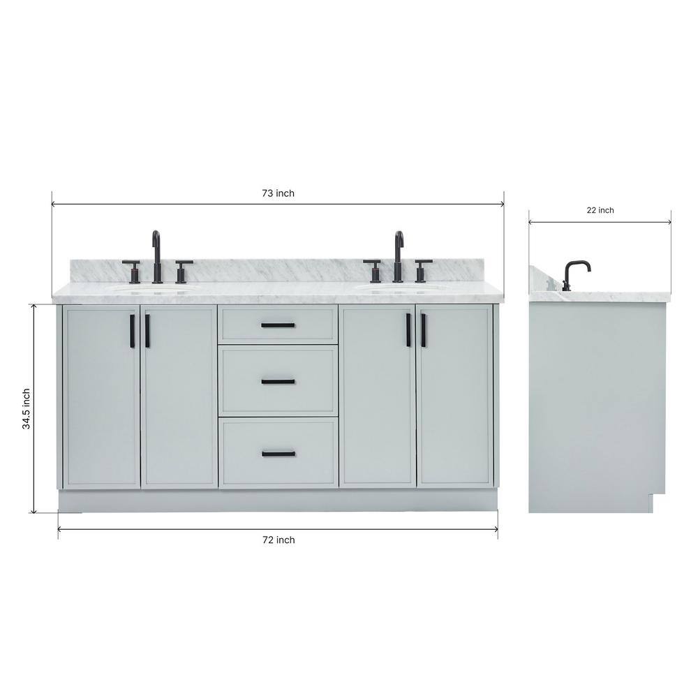 Gray Double Sink Freestanding Bathroom Vanity with Marble Top