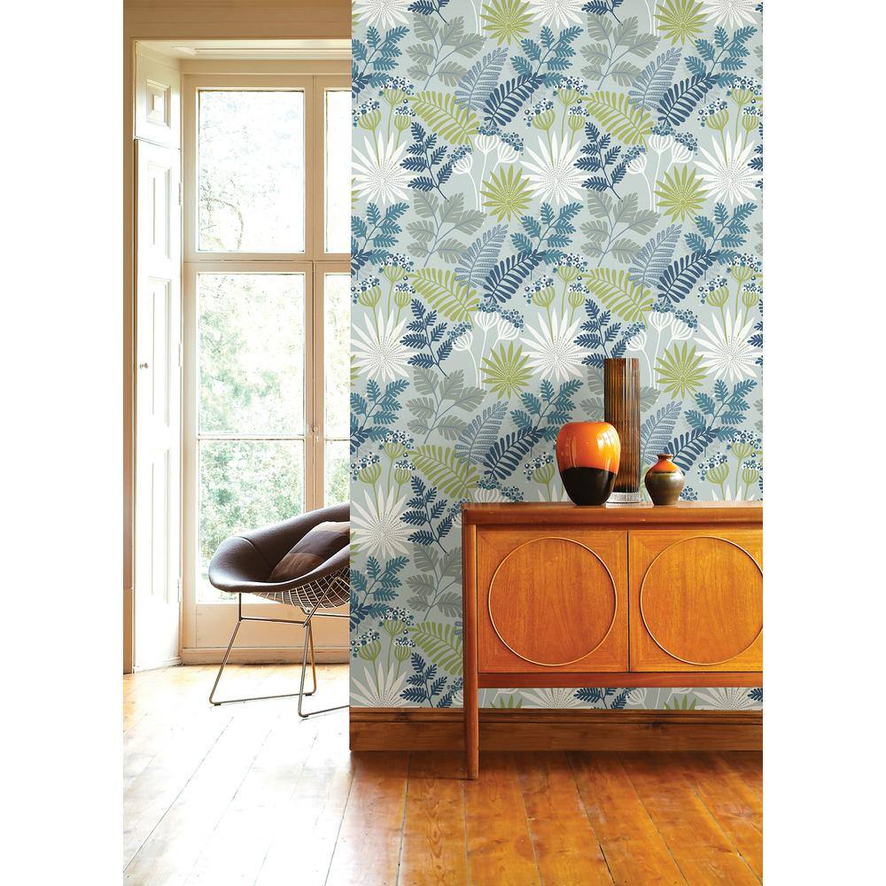 Praslin Sky Blue Botanical Non-Woven Wallpaper Roll