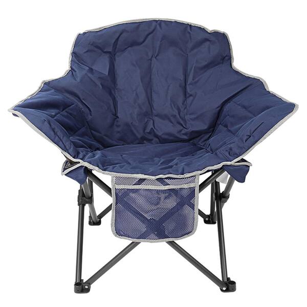 Mondawe Navy 1-Piece Metal Outdoor Beach Chair Lock Design Camping Lounge Chair Lawn Chair with Front Storage Bag