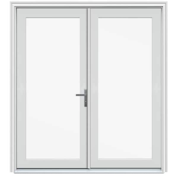 60 in. x 80 in. F4500 Left-Hand/Inswing Primed Fiberglass French Patio Door with Low-E Glass and Nickel Handle