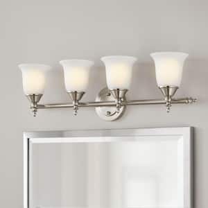 Olgelthorpe 29.8 in. 4-Light Brushed Nickel Bathroom Vanity Light Fixture with Bell Shaped Frosted Glass Shades