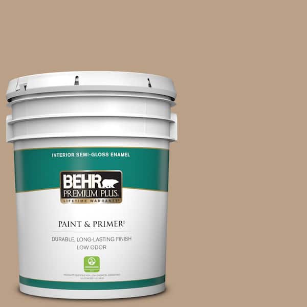 BEHR PREMIUM PLUS 5 gal. #ICC-52 Cup of Cocoa Semi-Gloss Enamel Low Odor Interior Paint & Primer