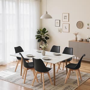 Modern Dining Chairs (Set of 8) Mid Century Padded Seat Side Chair with Solid Wood Legs Black Kitchen Chairs Set