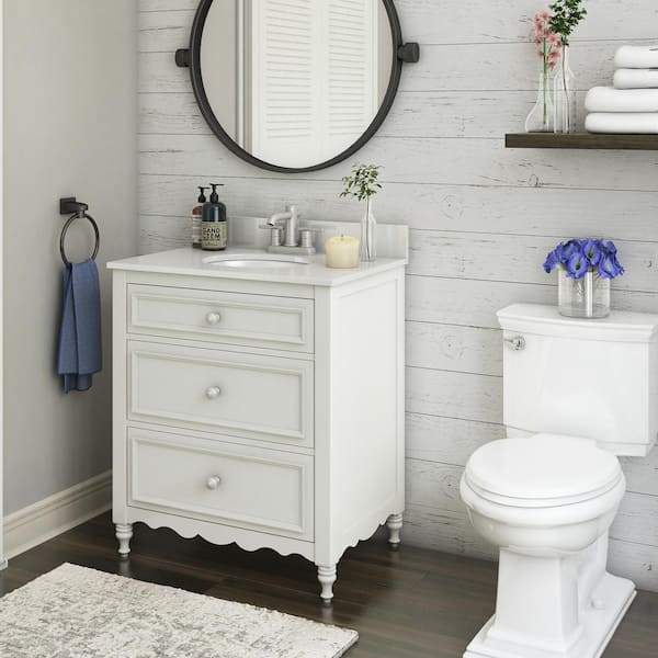 Twin Star Home 30 In Bath Vanity White Cottage Dresser Style With Top Stone Basin 30bv479 T401 The Depot - Cottage Style Bathroom Vanities Cabinets