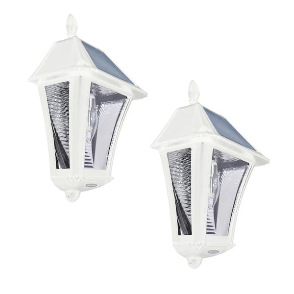 GAMA SONIC Baytown II Bulb 2-Light White Resin Solar Outdoor Wall Sconce  (2-Pack) 105BP250240 The Home Depot