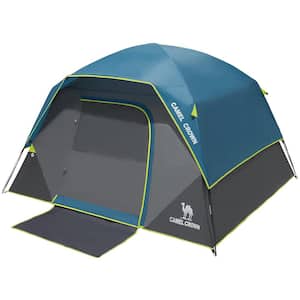 4-Person Waterproof Folding Camping Tent in Dark Blue for Family Hiking