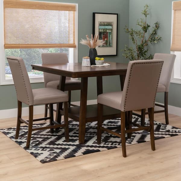 Linon Home Decor Saanvi 5-Piece Square Brown Wood Top Counter Height Dining Set Seats 4
