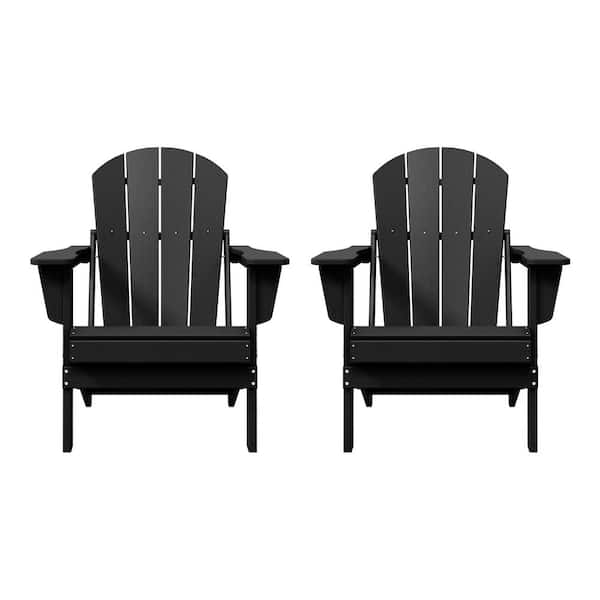WESTIN OUTDOOR Laguna 2-Pack Fade Resistant Outdoor Patio HDPE Poly Plastic Classic Folding Adirondack Chairs in Black