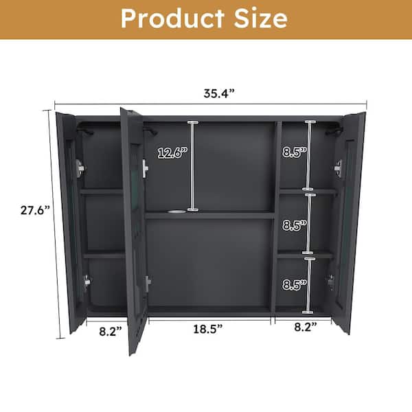 Tatahance 35.5 in. W x 25.5 in. H Rectangular Aluminum Wall Medicine Cabinet with Mirror and LED Lighted