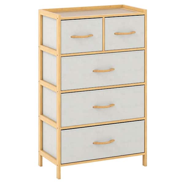 Gymax 5-Drawer Bamboo Chest of Drawers Storage Organizer Unit for