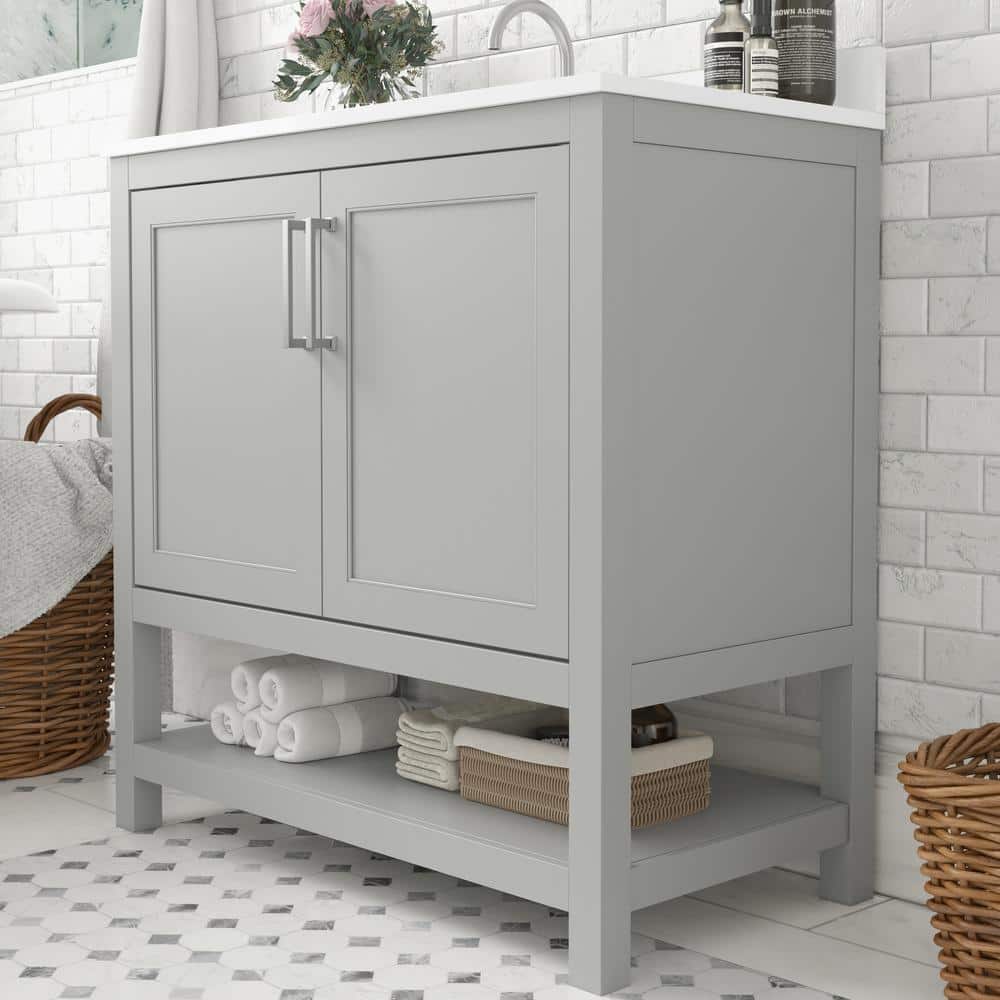 Vivien 36" Gray Bathroom Vanity with Carrara Marble and Ceramic Sink