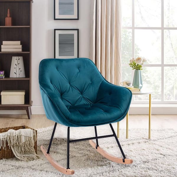 Comfortable Teal Velvet Rocker Accent Chair