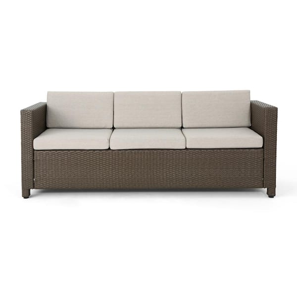 Puerta Brown Wicker Outdoor Patio Sofa with Ceramic Gray Cushions