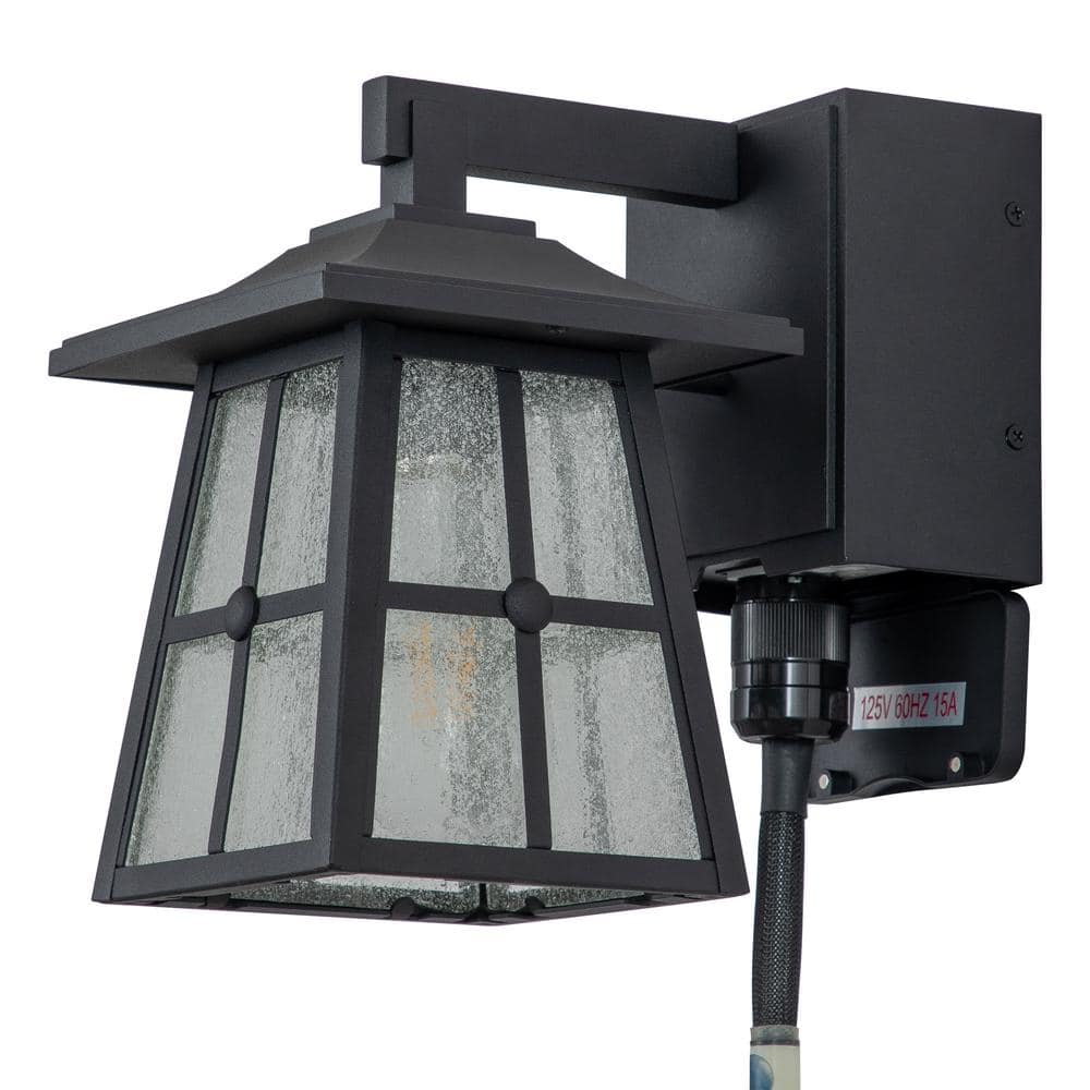 Matte Black Aluminum Outdoor Wall Sconce with Seeded Glass
