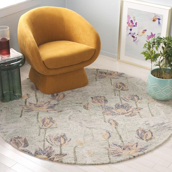 Blossom 6 ft. x 6 ft. Green/Ivory Oversized Floral Round Area Rug