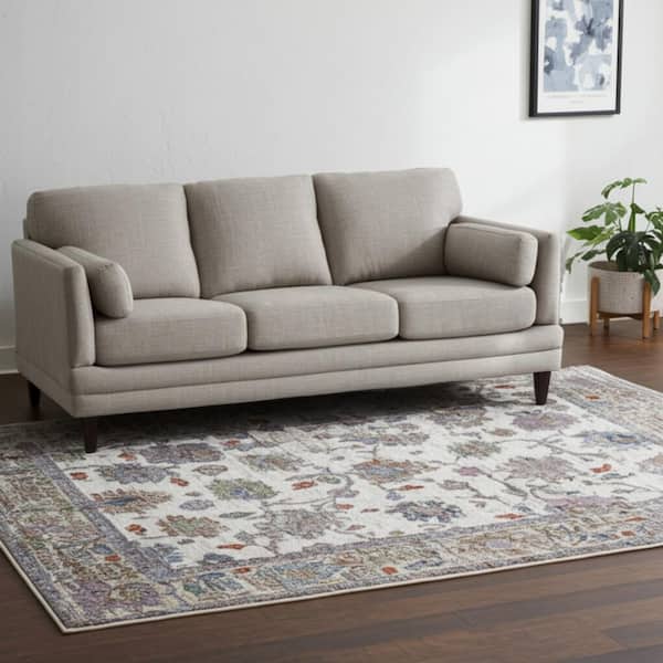 5 ft. x 8 ft. Ivory Brown And Blue Floral Distressed Area Rug