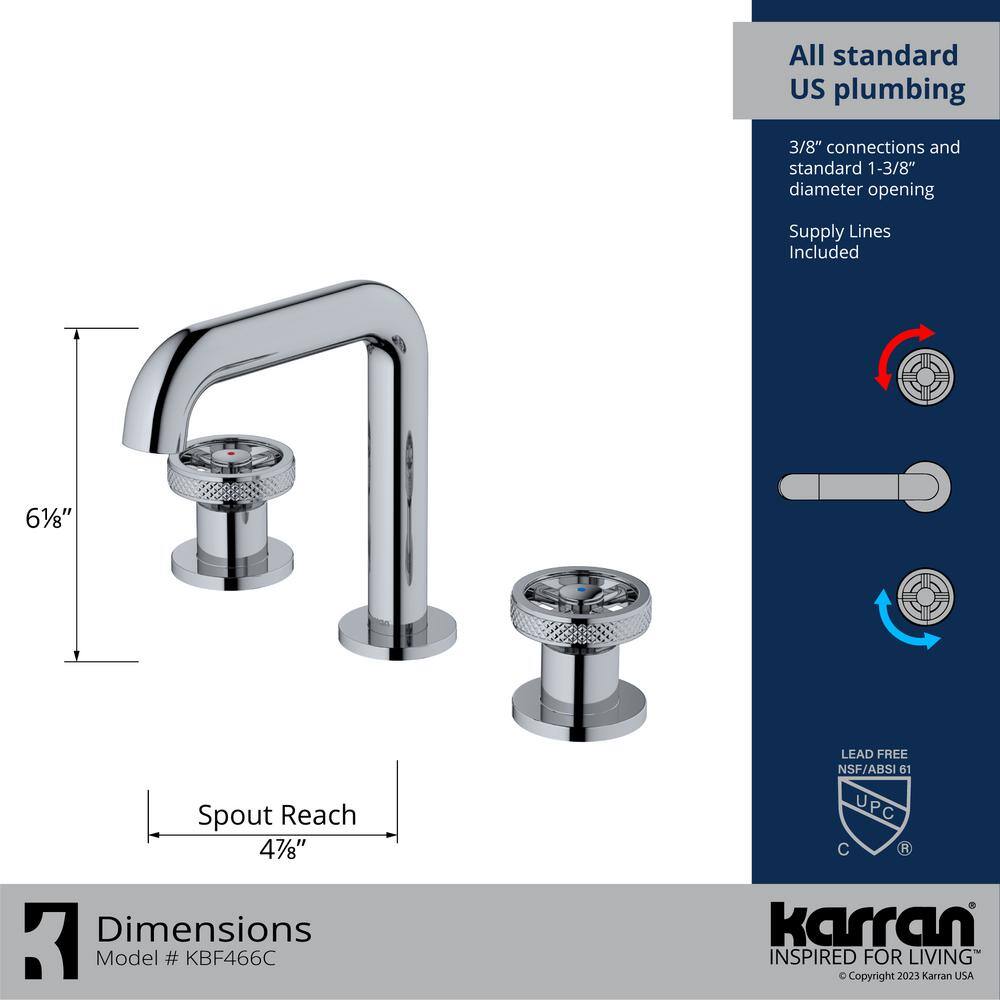 Chrome 8-Inch Widespread 2-Handle Bathroom Faucet with Drain