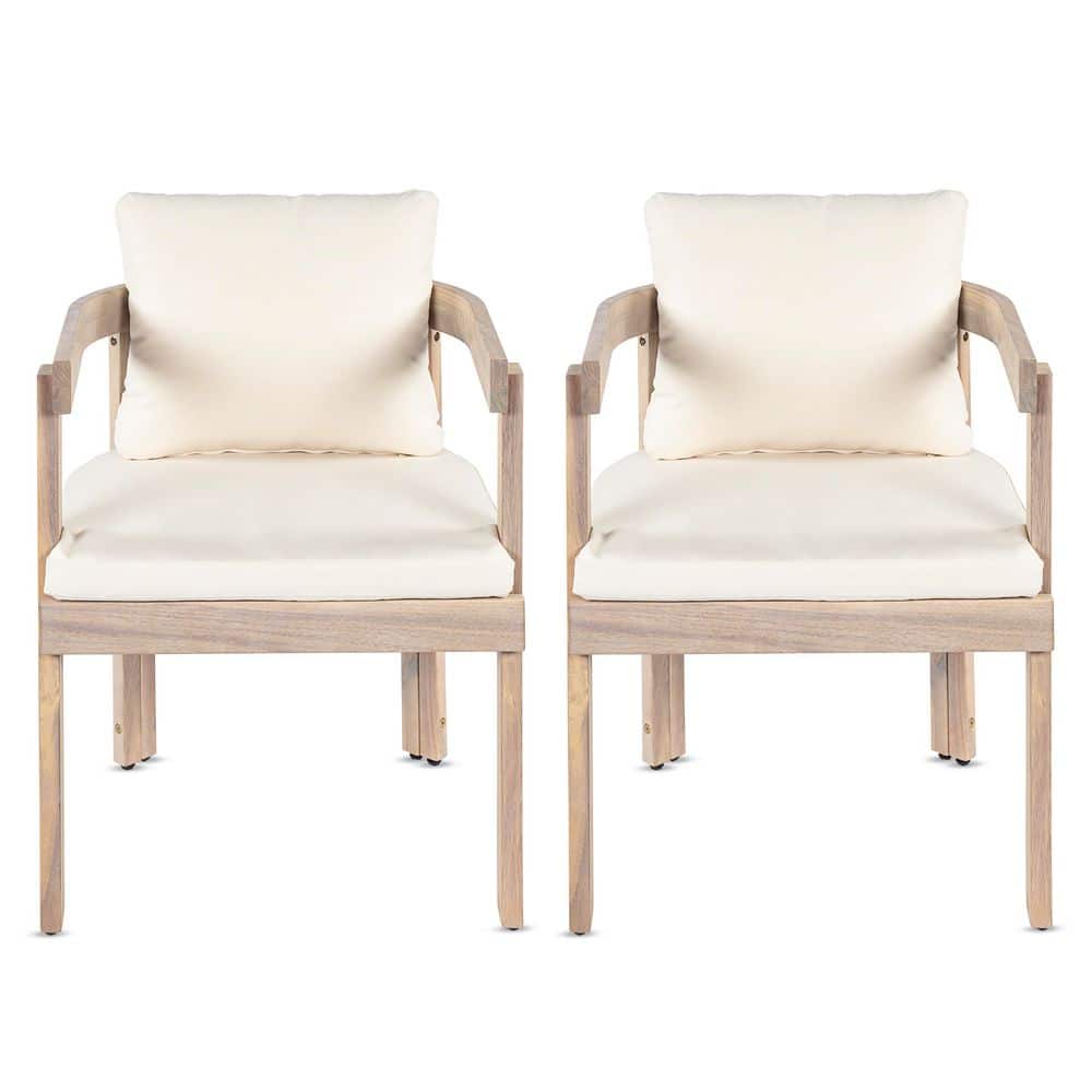 Gevvie White Wood Outdoor Dining Chair with Cream Cushion, Set of 2 price history on PriceWatchPro