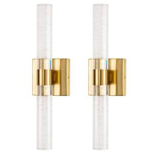 YANSUN 18 in. 2-Light Gold Bathroom Sconces with Clear Glass, Bathroom ...