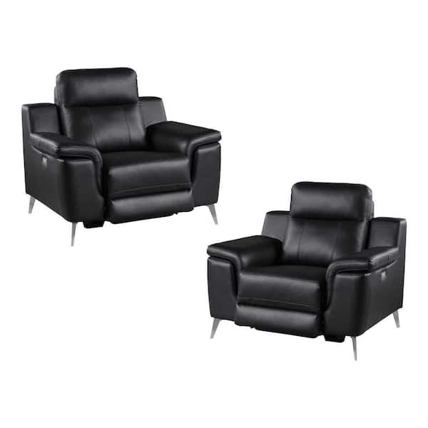 EVERGLADE HOME Berel 45.5 in. D Black Flared Arm Faux Leather Straight Armrests Power Reclining Chair (Set of 2)