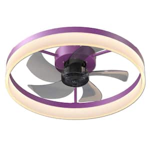 Semi Flush Mount 19.7 in. LED Dimmable Indoor Purple Ceiling Fan with Remote, 5-Blades and 6-Speed