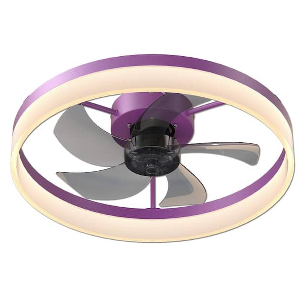 Logmey Semi Flush Mount 19.7 in. LED Dimmable Indoor Purple Ceiling Fan with Remote, 5-Blades and 6-Speed