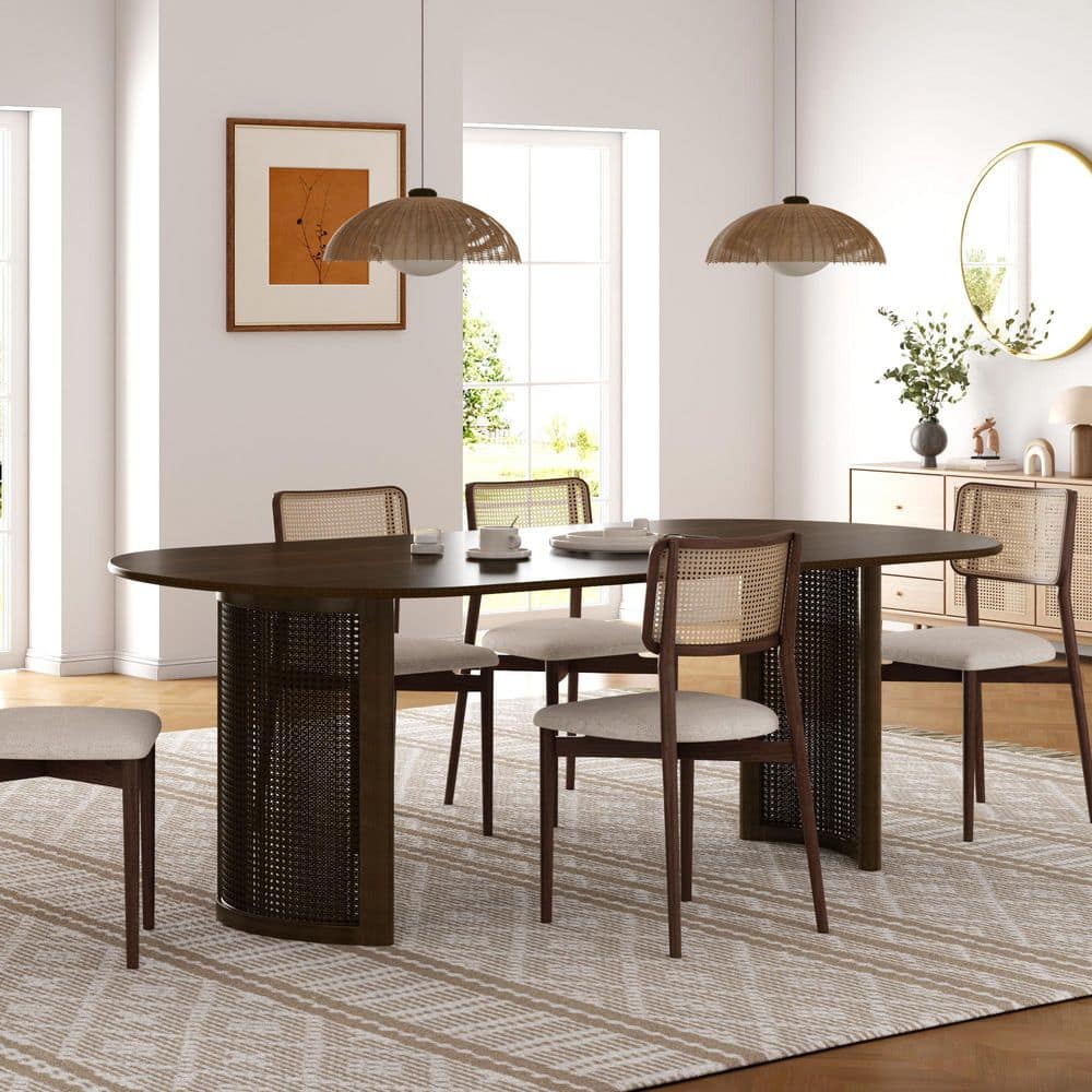 Dovelina Haiden Oval Walnut Wood 67 in. Double Pedestal Dining